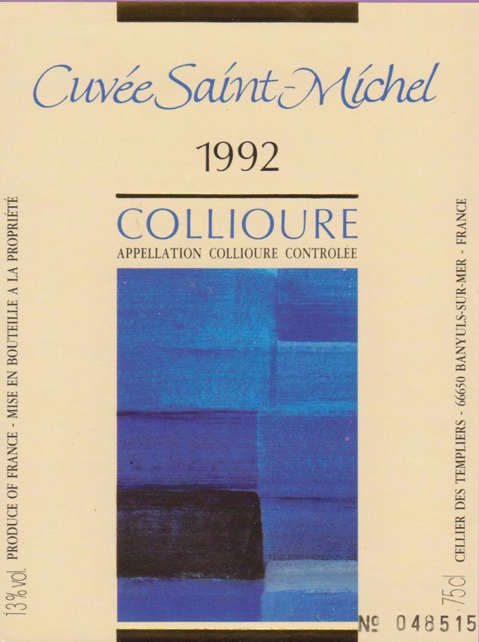 COLLIOURE - 1992 - CUVEE ST.MICHEL - CELLIER DES TEMPLIERS à BANYULS-SUR-MER - 