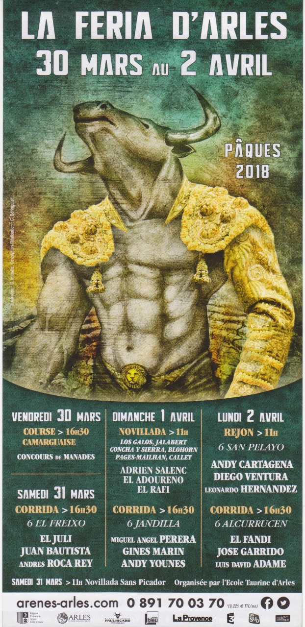 La féria de pâques à Arles aura lieu du 30 MARS au 2 AVRIL 2018 ! Un avant goût du programme des festivités et présentation de la nouvelle affiche pour cet évènement . Bientôt je vous présenterai quelques belles étiquettes sur les férias et la bouvine ! C'est promis !L'affiche est illustrée par C. INKTATIS ...