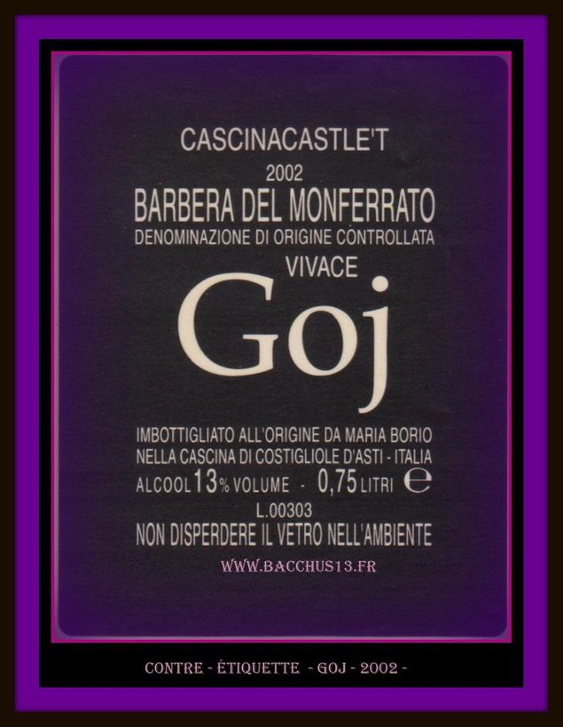 Contre étiquette Du Barbera del Monferrato - GOJ -