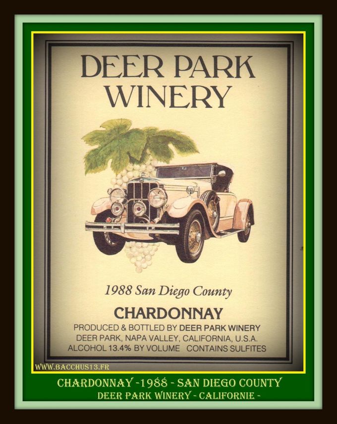 CHARDONNAY - 1988 - SAN DIEGO COUNTY - DEER PARK WINERY - CALIFORNIE -