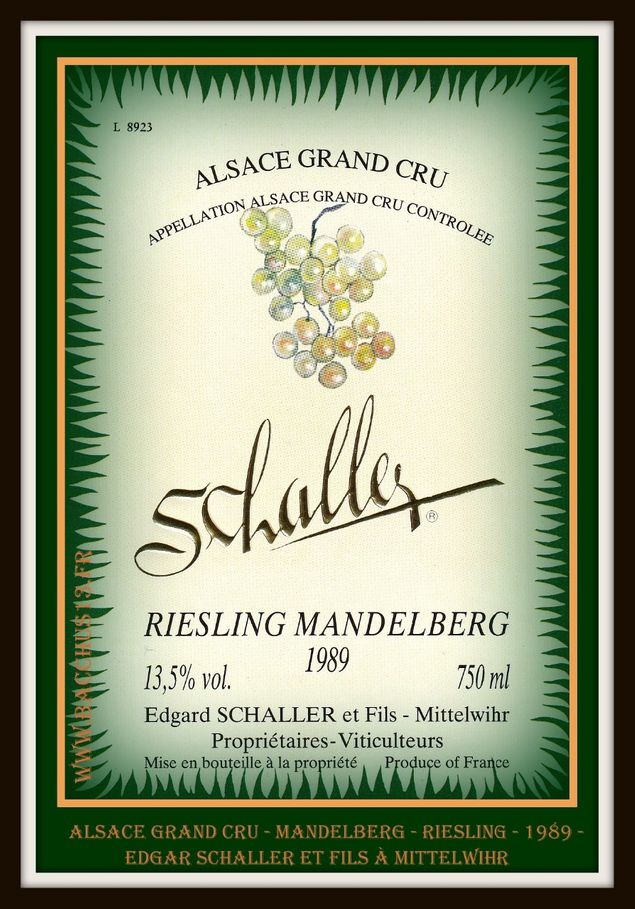 ALSACE GRAND CRU - MANDELBERG - RIESLING - Domaine EDGARD SCHALLER - à MITTELWIHR - 68 - 