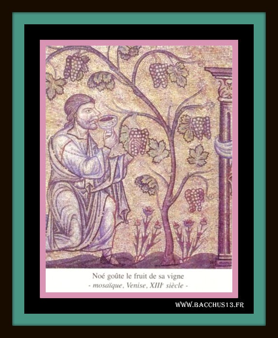 Une très belle mosaique représentant NOE goûtant le fruit de sa vigne . VENISE - XIIIème. Siècle -
