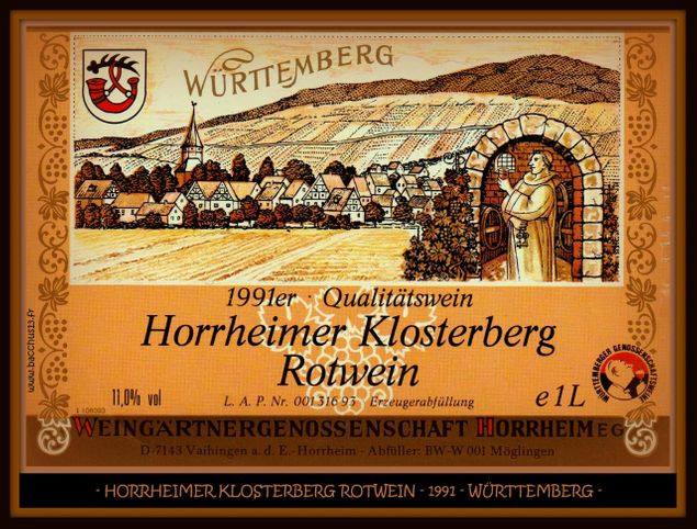  - Horrheimer Klosterberg Rotwein - 1991 - Qualitätswein - Wûrttemberg - 