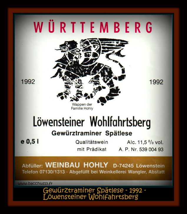  - Gewürztraminer Spatlese - 1992 - Löwensteiner Wohlfahrtsberg - Württemberg - 