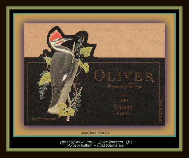 Shiraz Réserve - 2010 - Oliver Vineyard - Indiana - Usa - illustration de William Harold Zimmerman  -